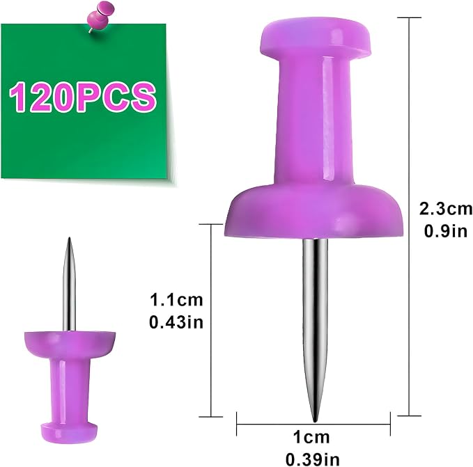 VAPKER Push Pins Tacks 120Pcs Solid Violet Thumb Tacks Larger Size Pin Map - Image 2