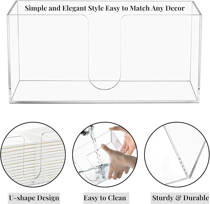 2 Pack Acrylic Paper Towel Holder, Folded Countertop Z-fold C-fold Trifold Napkin Dispenser, Clear Hand Towel Storage Holder Tray for Bathroom, Kitchen, Restaurant-DeskLoop Office