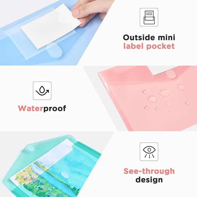 Sooez 36 Packs Plastic Envelopes Plastic File Folders, Fresh Colors - Image 6