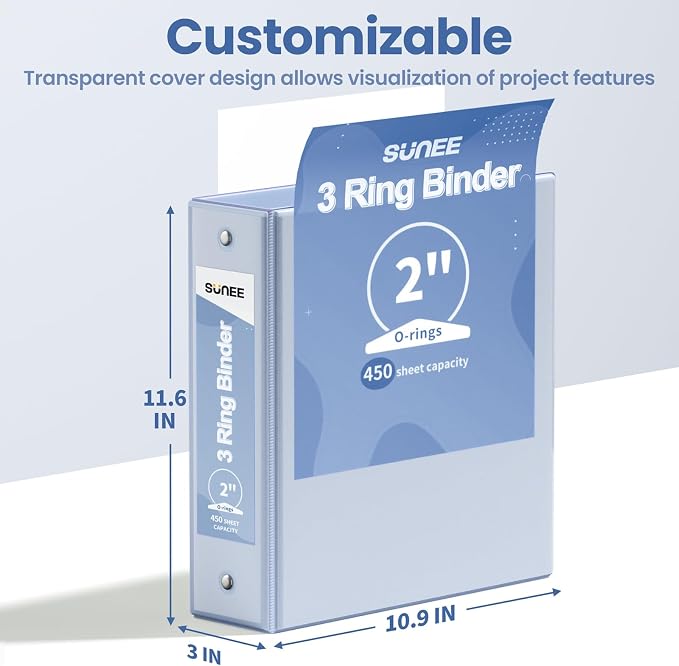 SUNEE 3 Ring Binder 2 Inch 1 Pack, Haze Blue - Image 7