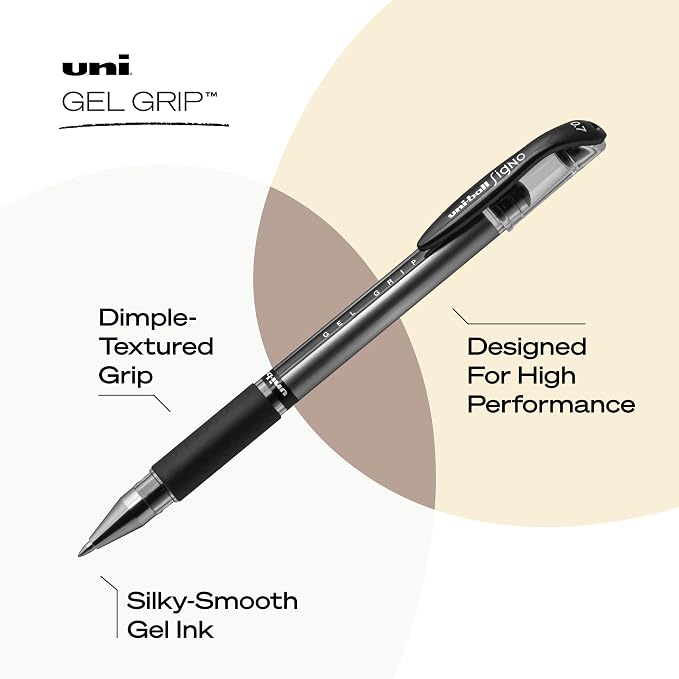uniball Gel Grip Gel Pens, Medium Point, 12 Pack - Image 3