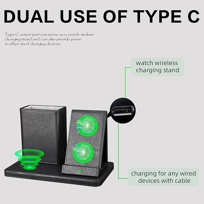 Office Supplies Desk Accessories,Pen Holder Remote Control Holder, Organizer with Phone Charger,Nightstand Desktop Organizer,Black Leather Desk Organizer With Charging Station (black)-DeskLoop Office