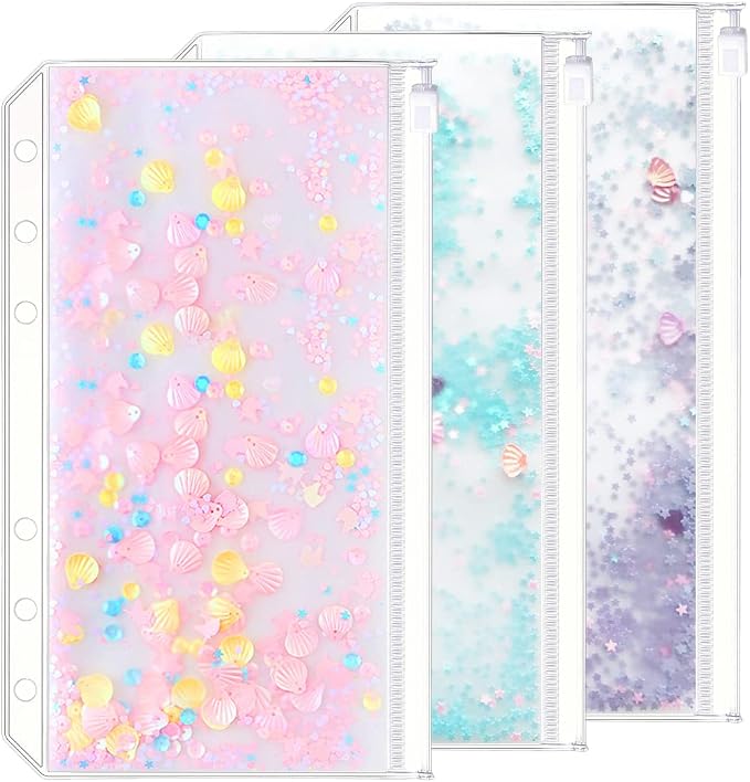 3 Pack A6 6 Holes Binder Pockets Plastic Binder Zipper Folders Waterproof 6 by Zelten