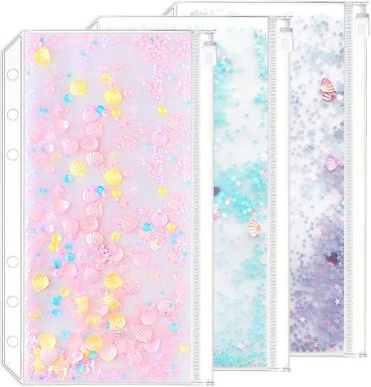 3 Pack A6 6 Holes Binder Pockets Plastic Binder Zipper Folders Waterproof 6 by Zelten