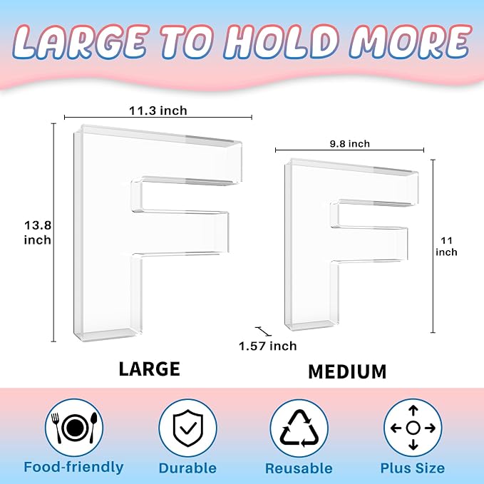 13.8" Extra Large Acrylic Letter Charcuterie Board Box, Reusable Fillable - Image 2