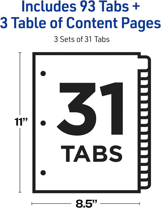 Avery 1-31 Dividers for 3 Ring Binders, 31 Tabs per Set, Customizable Table of - Image 4