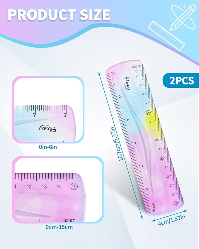 2 Pack Flexible Ruler Set, 6 Inch Bendable Rulers - Image 2