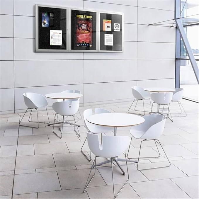 Ghent 48" x 96" 3-Door indoor Enclosed Recycled Rubber Bulletin Board, Shatter Resistant, with Lock, Satin Aluminum Frame,Black (PA34896TR-BK)-Made in USA-DeskLoop Office