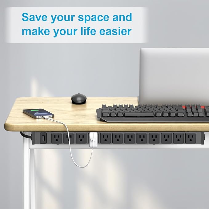 HHSOET 360° Rotating 12 Outlet Mountable Power Strip, Metal Gaming Table Mounted Outlet Strip, Heavy Duty Wall Mount Surge Protector with Switch, Works Great and Very Versatile, 15ft Power Cord.Black-DeskLoop Office