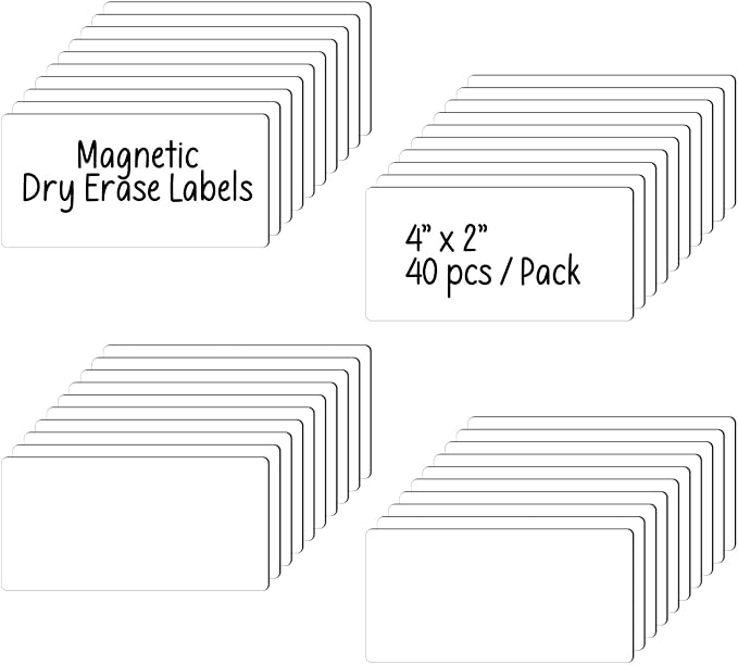 Dry Erase Magnetic Labels: 40PCS, 4x2”Blank Magnets Name Tags Plates by ZazzyKid