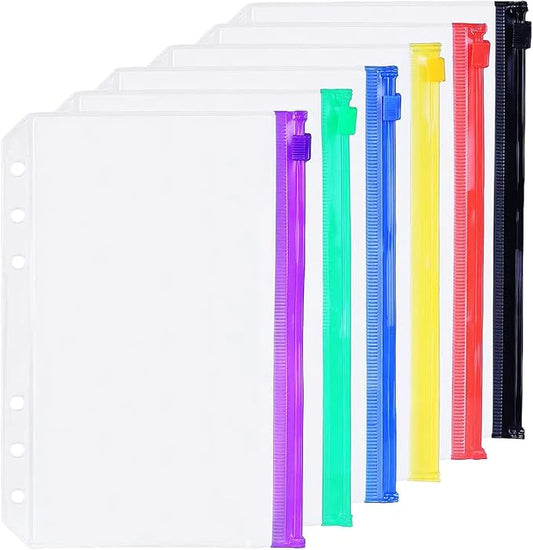6 Pack A5 6 Holes Binder Zip Pockets Plastic Binder Zipper Folders Waterproof 6 by Zelten