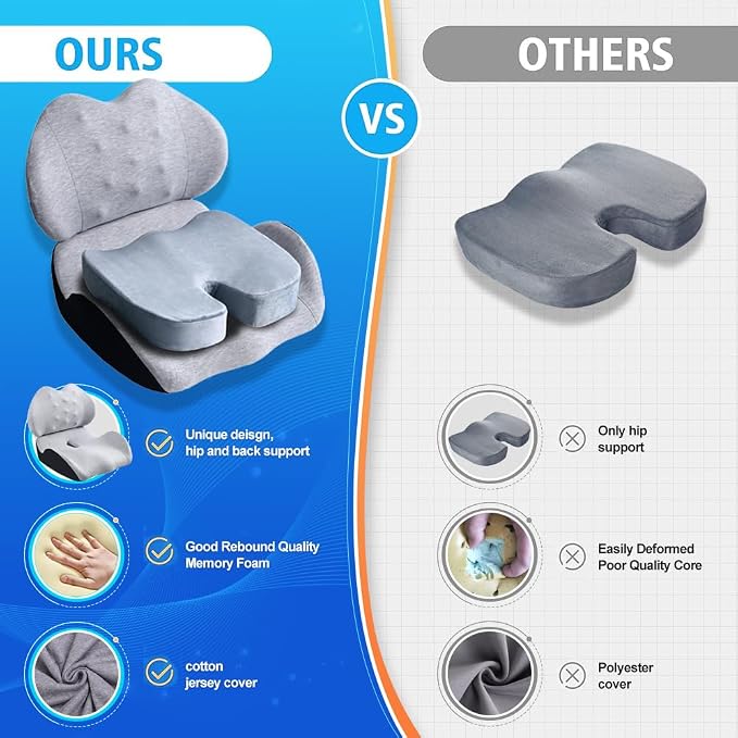 X Large Memory Foam Seat Cushion Lumbar Support Pillow - Image 5