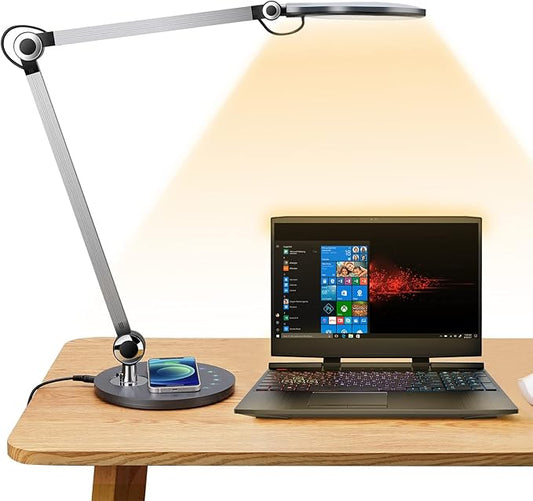 Desk Lamp,Led Architect Desk Lamp,Desk Lamps for Home Office,Table lamp with Wireless Charger & Adjustable Swing Arm,Touch Control, 3 Lighting Mode,5 Brightness,Eye-Caring Office Lamp-DeskLoop Office