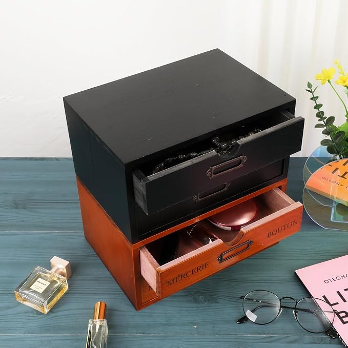 Wooden Storage Box Rustic Desktop Organizer - Image 5