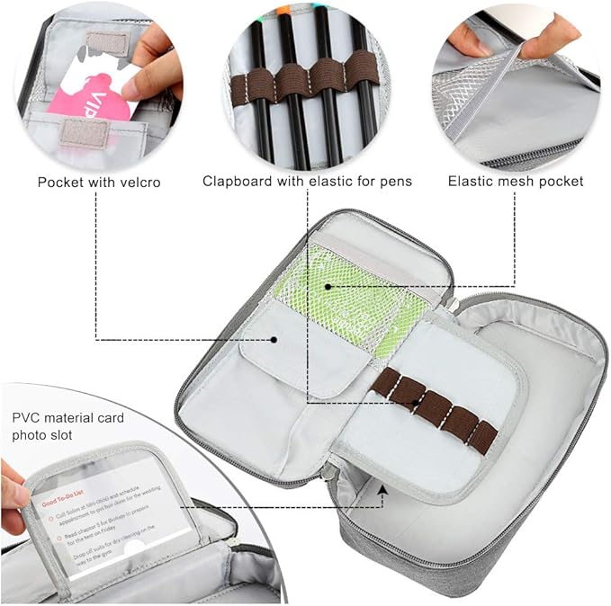 Homecube Pencil Case Large Capacity Pen Marker Holder Pouch Box Makeup Bag Oxford Cloth Big Storage Stationery Organizer with Zipper for School Office - Dark Gray-DeskLoop Office