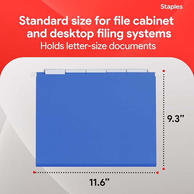Staples Hanging File Folders, Letter Size, 1/5‑Cut Tabs, Includes Tabs & - Image 3