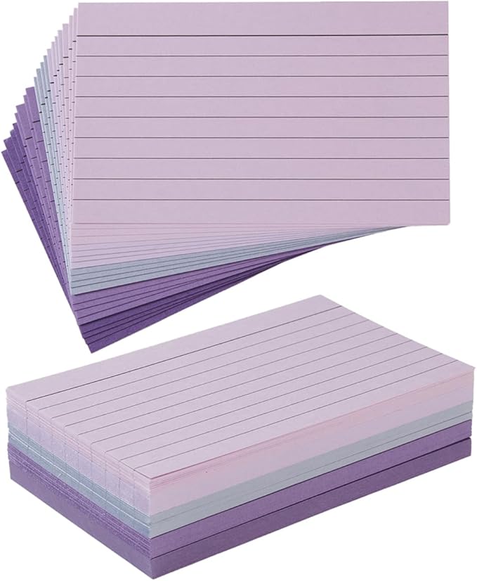 100 Sheets 3x5 Colored Ruled Note Cards Index Cards, 5 Purple | 250 GSM Heavy by Topeen