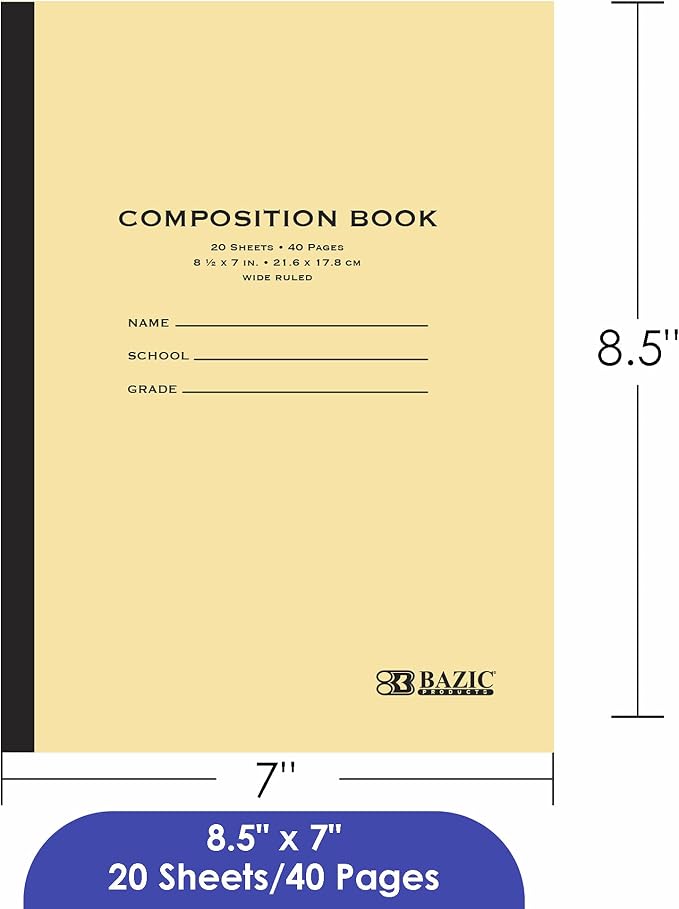 BAZIC PRODUCTS Manila Cover Composition Notebook, Wide-Ruled, 20 Ct | 20 - Image 2