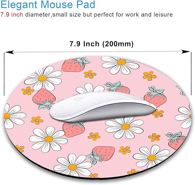 IMAYONDIA Round Pink Mouse Pad, Strawberry MousePad Small, Circular Pastel - Image 2