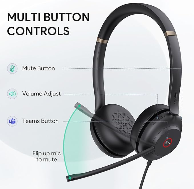 Yealink USB Wired Mono Headset,UH37 Computer Headset with Noise Cancelling Microphone,USB-A & USB-C Call Center Headset for Teams,Zoom,Computer PC Laptop-DeskLoop Office