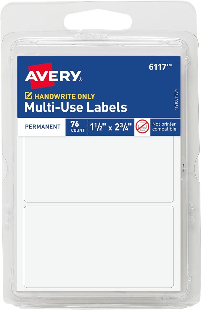 Avery Multi-Use Permanent Labels, 1.5" x 2.75", Non-Printable, 76 Blank Labels by Avery