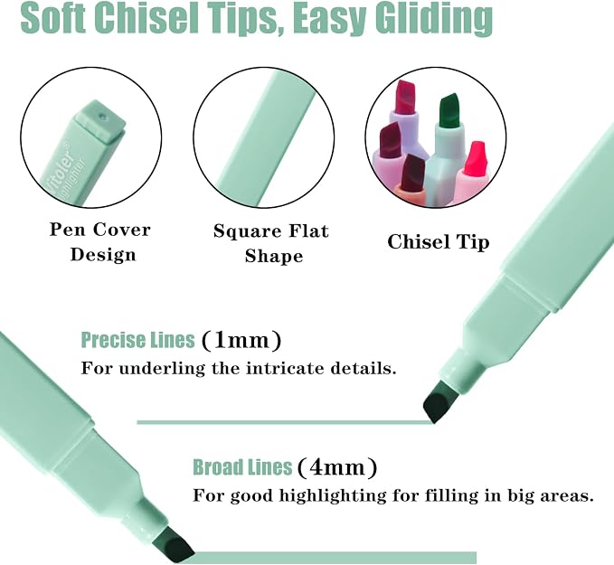 Piochoo Highlighters, 8 Pack Aesthetic Highlighters, Chisel Tip, No Bleed Bible - Image 2