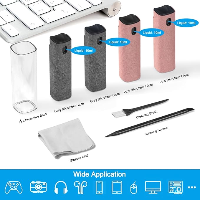 walrfid 4Pcs Car Screen Cleaner, Computer Screen Cleaner Spray and Wipe, Laptop Cleaner Kit for Cleaning iPad, iPhone, Cellphone, Monitor, Macbook Pro, Car Display, Electronic Device Screen, Grey Pink-DeskLoop Office