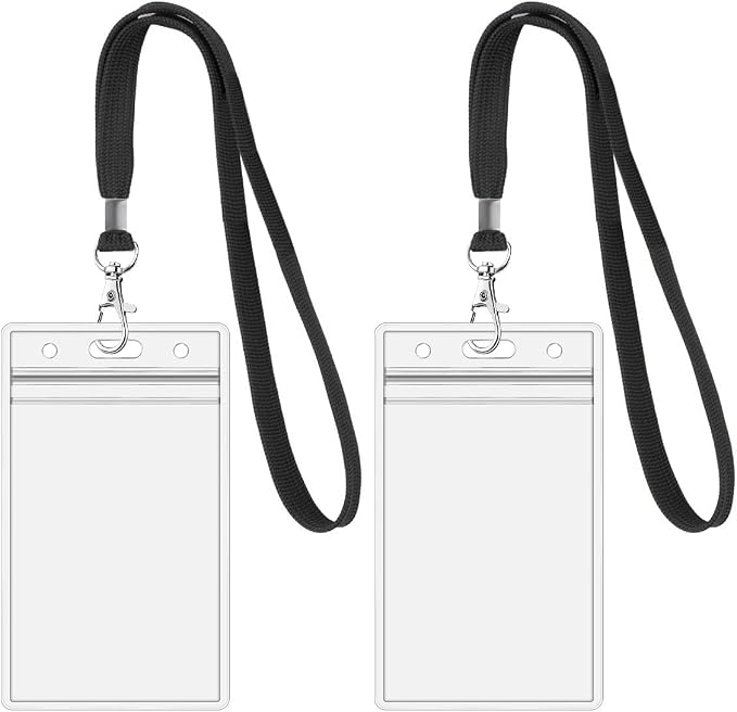2Pack ID Badge Holder with Black Lanyards, Heavy Duty PVC Card Holder | by COOINS