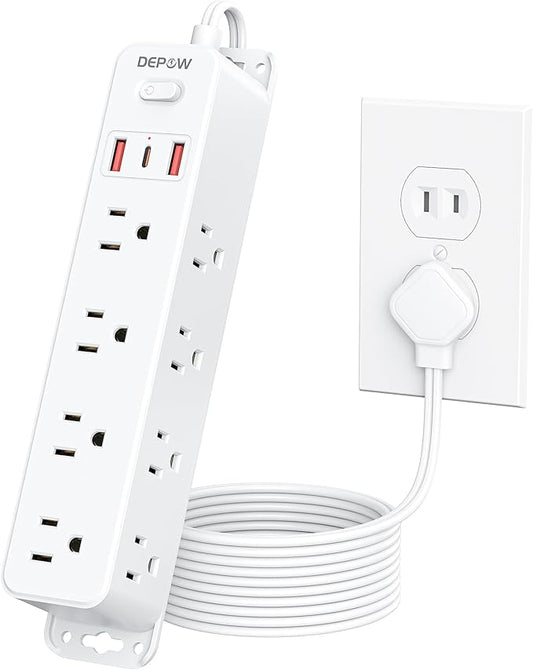 2 Prong Power Strip with 12 AC Outlets, 2 to 3 Prong Adapter, 3 USB Ports (1 USB C), 5FT Extension Cord, 1700J Two Prong Surge Protector, Wall Mountable, Ideal for Old House Non-Grounded Outlets-DeskLoop Office