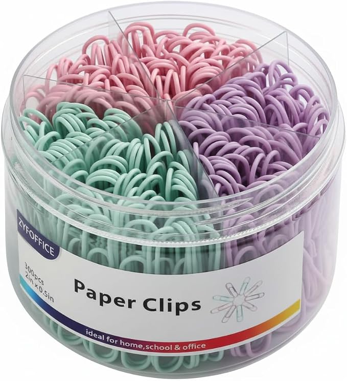 Pastel Jumbo Paper Clips, 2 Inch | 300pcs, Soft Color Clips, by ZYFOFFICE