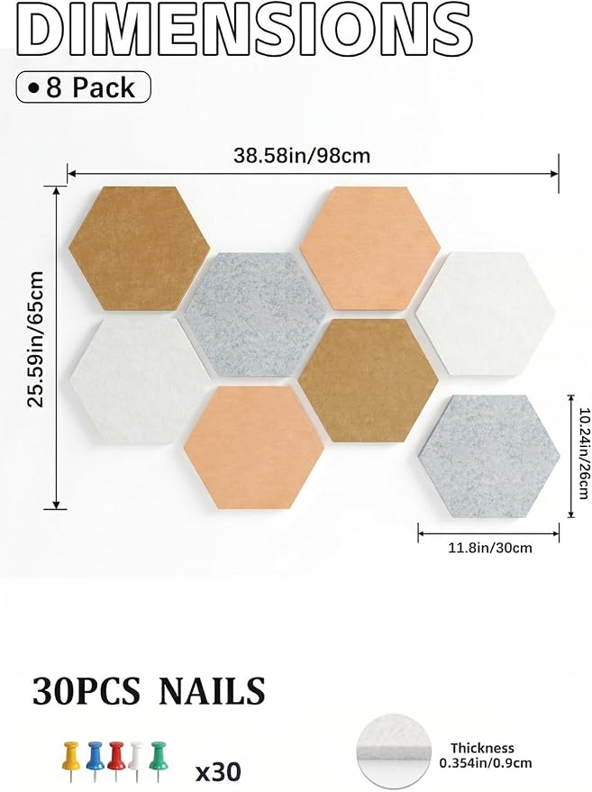 8 Pack Hexagon Felt Bulletin Board Tiles - Image 3