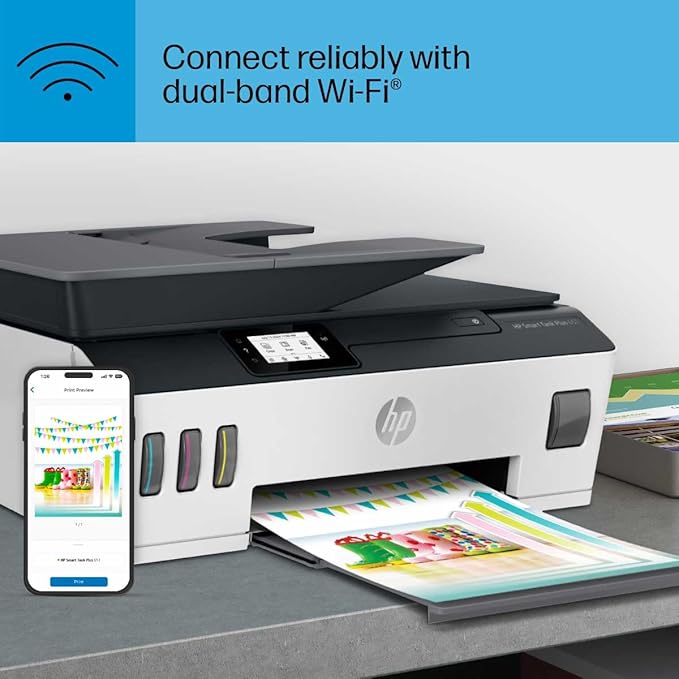 HP Smart -Tank Plus 651 Wireless All-in-One Ink -Tank Printer, up to 2 Years of Ink in Bottles, Auto Document Feeder, Mobile Print, Scan, Copy,, Fax, Works with Alexa (7XV38A)-DeskLoop Office