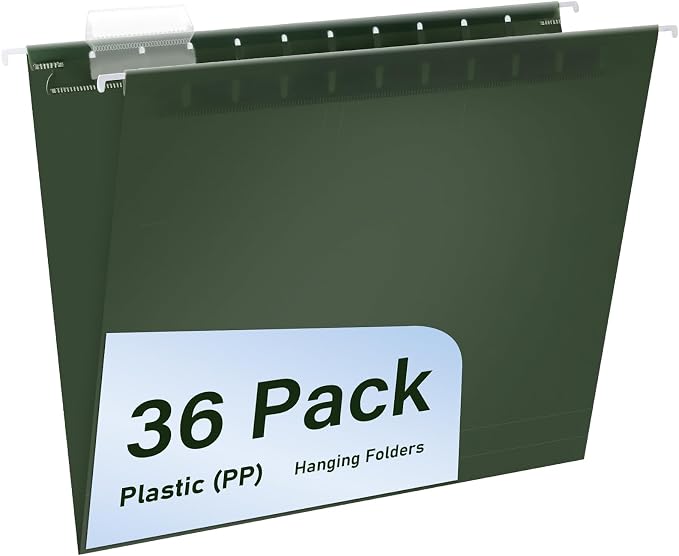 Plastic Hanging File Folders, 36 Pack Olive Hanging Folders，Letter Size by WORPSON