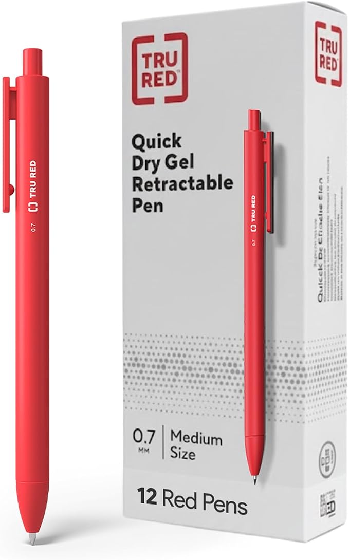 TRU RED Retractable Gel Pens, Medium Point 0.7mm, 12 Pack – Quick‑Dry Pens by TRURED