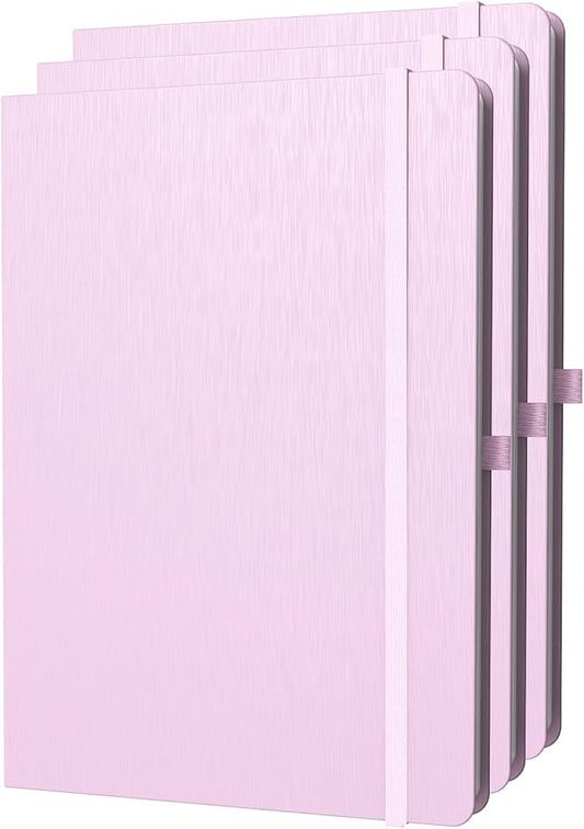A4 Lined Journal Notebook, 8mm Ruled Notepad, Journaling for Writing, Work, School, Travel and Note Taking, Hardcover 160 Pages (80 Sheets) 8.27 x 11.6 inches (3 Pack Pink)-DeskLoop Office