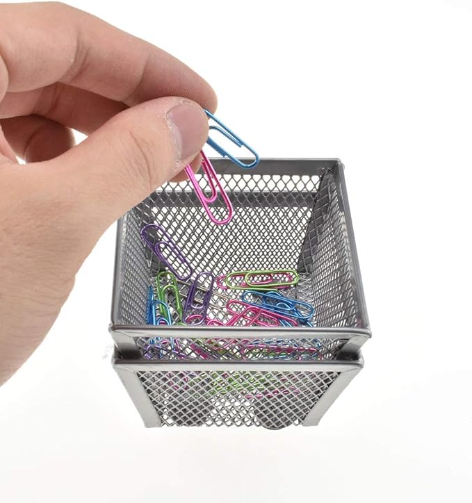HAHIYO Stackable Paper Clip Mesh Holder cup 2.2" Height 2 Pack Silver Sturdy PaperClip Holder Container for Desk Drawer Organizer Collection for Home Office School Soft Foam Feet No Sharp Edges-DeskLoop Office
