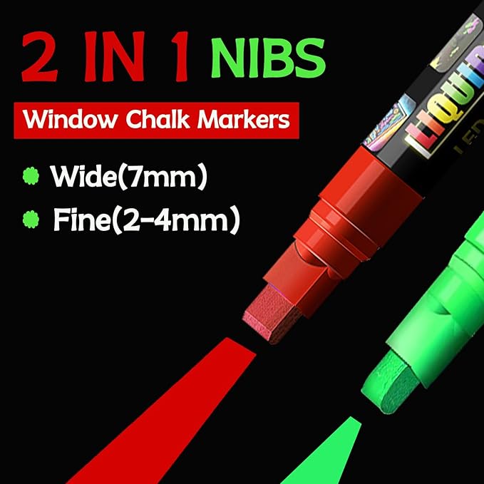 Window Chalk Markers for Cars Glass Washable, 8 Colors Jumbo Liquid Chalk Marker Pens with 7mm 2 in 1 Nib Wide Tips, Big Chalkboard Markers Car Window Paint Pens for Auto, Bistro, Poster,Mirror-DeskLoop Office