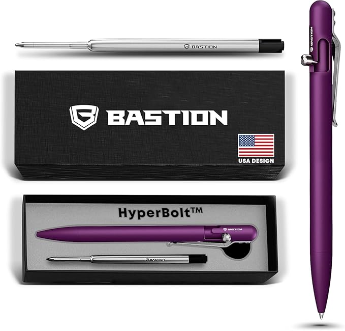 BASTION® Luxury Slim Bolt Action Pen, Lightweight Aluminum EDC Pen with Fine Tip, Professional Ballpoint Pen for School and Work - Purple-DeskLoop Office