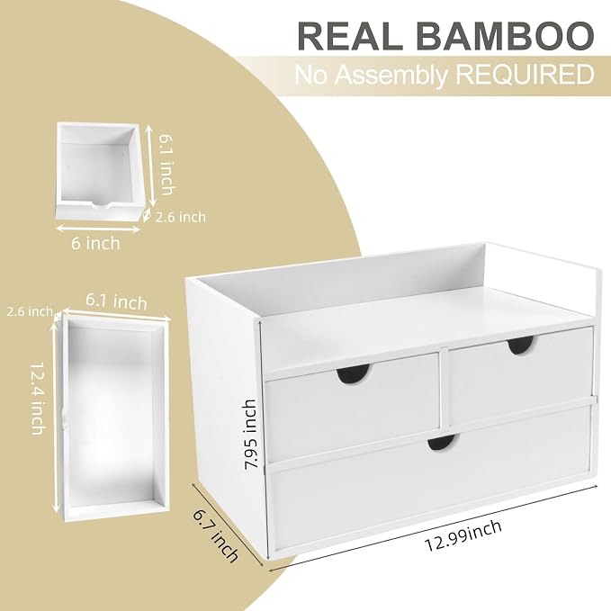 Charmewooden Bamboo Desk Organizer 3 Drawer - Image 3