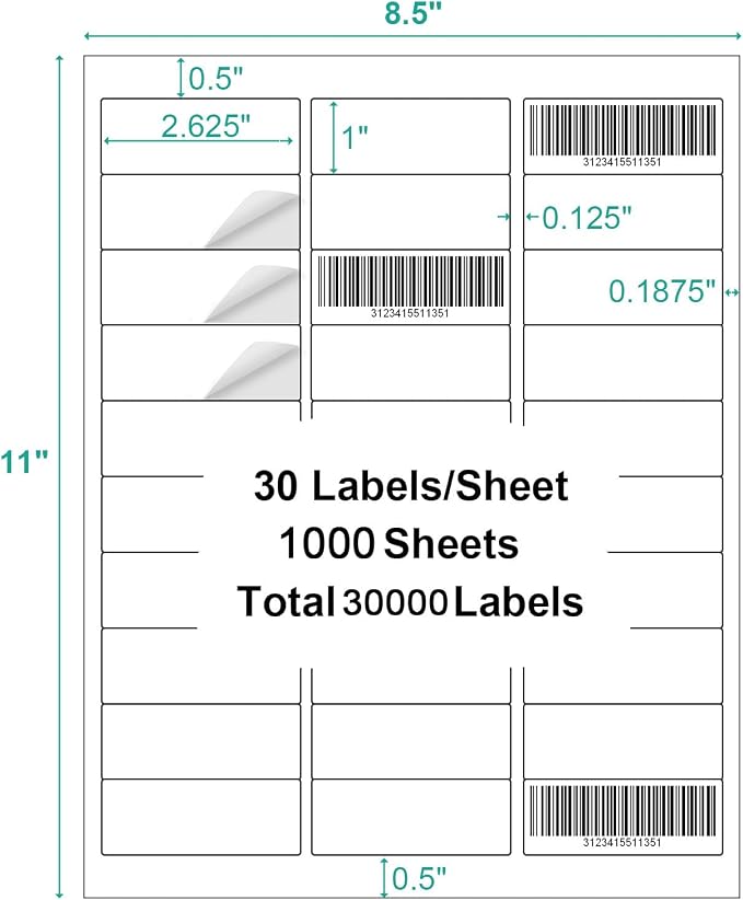 1" X 2-5/8" Address Labels, 30 UP Shipping Label - Image 2