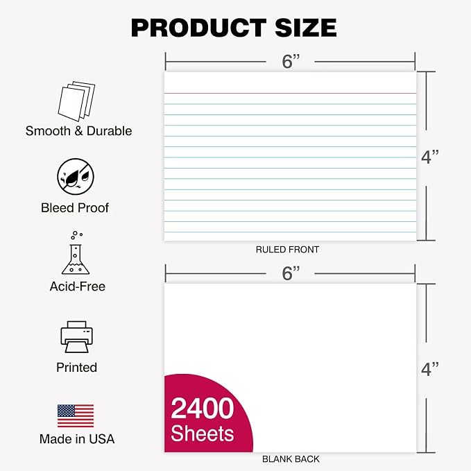 WritePads Index Cards Bulk, 2400 Flash Cards, Wide Ruled Notecard, Blank Back - Image 2