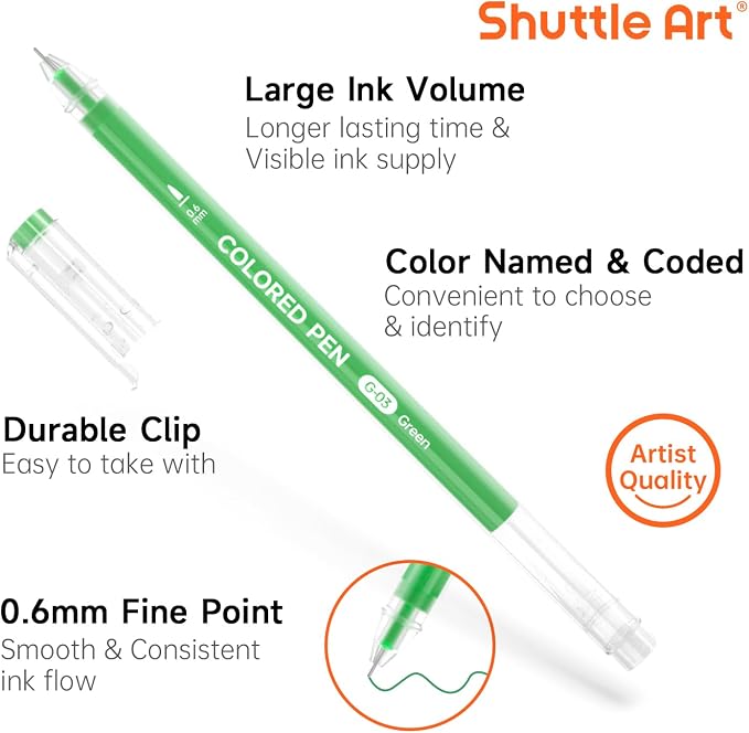 Shuttle Art Colored Pens, 24 Blue & Green Tone Colors Cute Journal Pens 0.6mm - Image 3