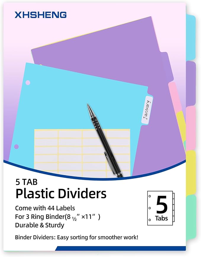 5 Tab Binder Dividers with Tabs, - Image 6