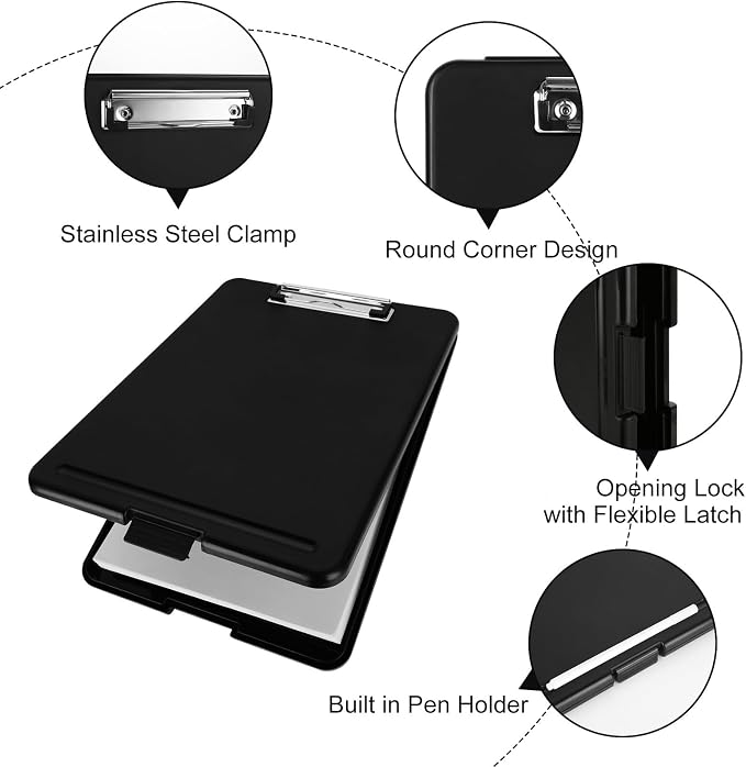 6PCS Black Clipboard with Storage, 8.5x11 Plastic Clip Boards with Storage - Image 4