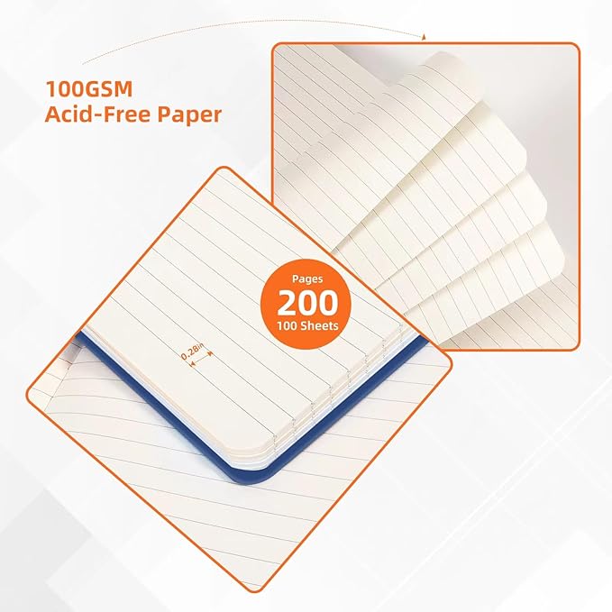 BOSSAND College Ruled Notebooks, 6 Pack A5 Lined Journal Notebooks, 200 Pages 100 GSM Thick Paper, Hardcover, 8.25 inches x 5.75 inches, Navy Blue-DeskLoop Office