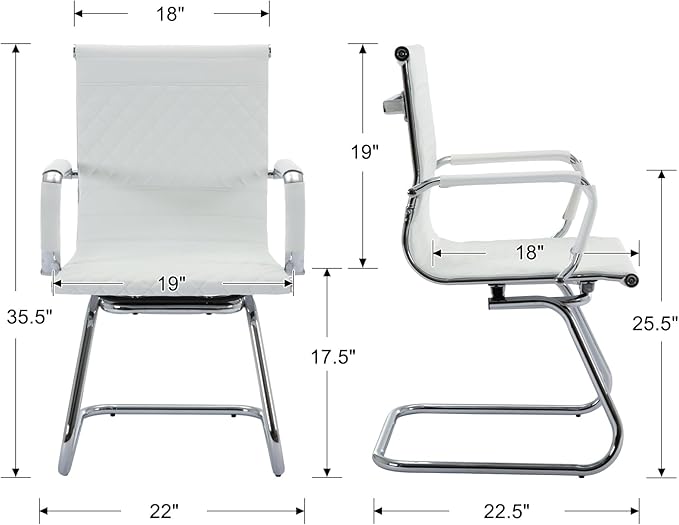 Office Guest Chairs Reception Chairs Waiting Room Chairs Set of 2 Conference Room Chair with Mid Back, Modern PU Leather Desk Chair, White-DeskLoop Office