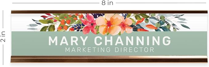 Personalized Mint Floral Desk Plate / 2" x 8" Custom Flower Office Sign/Chic - Image 5