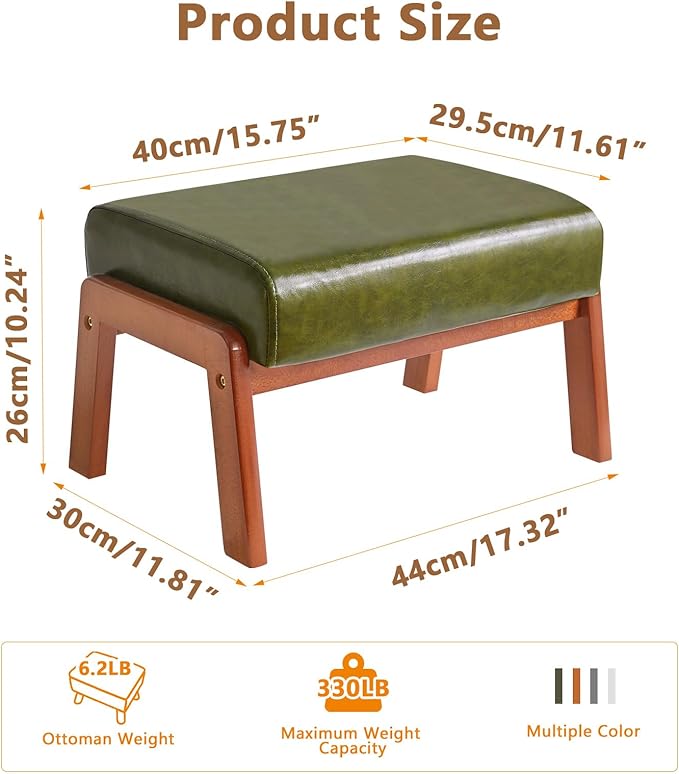 IBUYKE 10.2” H Small Foot Stool Ottoman, Rectangle PU Faux Leather Foot Rest with Padded Seat and Wood Legs, Modern Accent Ottoman Foot Rest for Living Room Bedroom Couch Office, Dark Green WBD013GR-DeskLoop Office