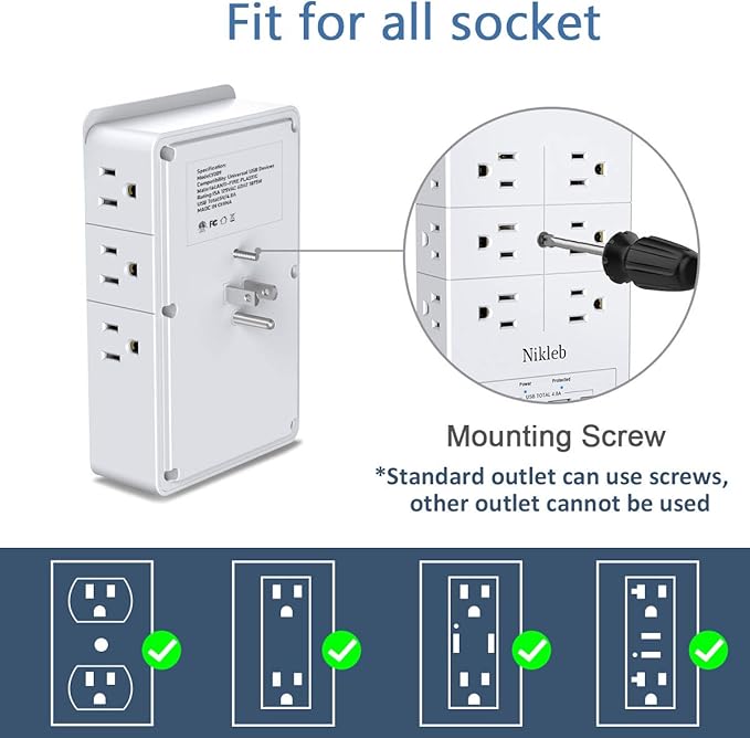 Multi Plug Outlet Surge Protector Nikleb, 12 Electrical Outlets Extender with 4 USB Charging Ports Total 4.8A, Wall Plug Expander 3 Prong for Room, Office, Gaming, Cord Organizer Accessories-DeskLoop Office