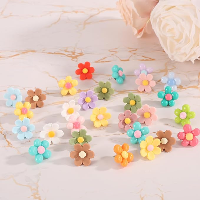 50pcs Flower Push Pins, Resin Decorative Thumb Tacks | Cute Floral Push Pins - Image 4